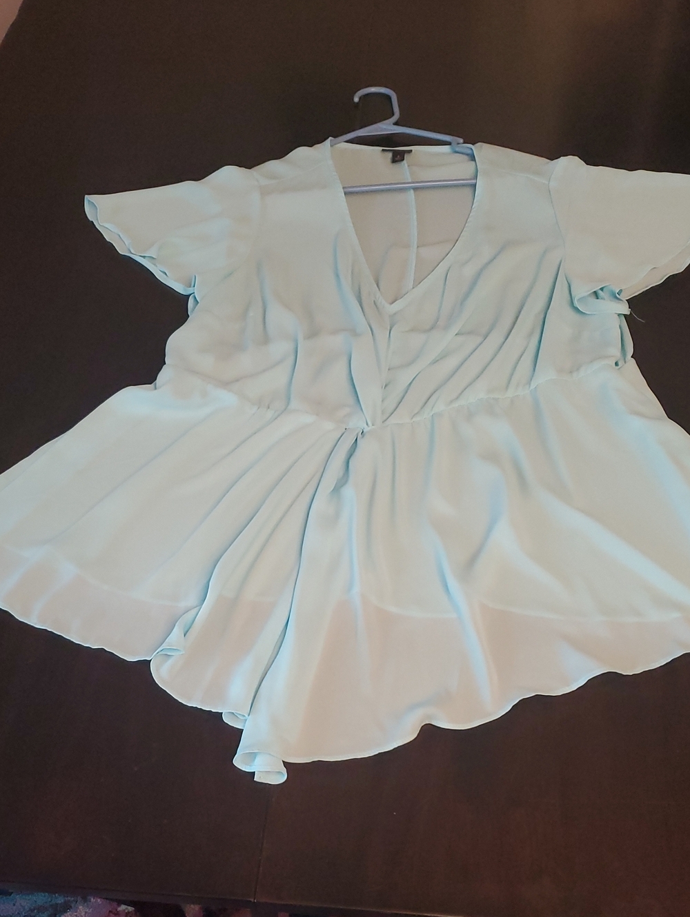 torrid Light Blue V-Neck Peplum Tunic with Flutter Sleeves